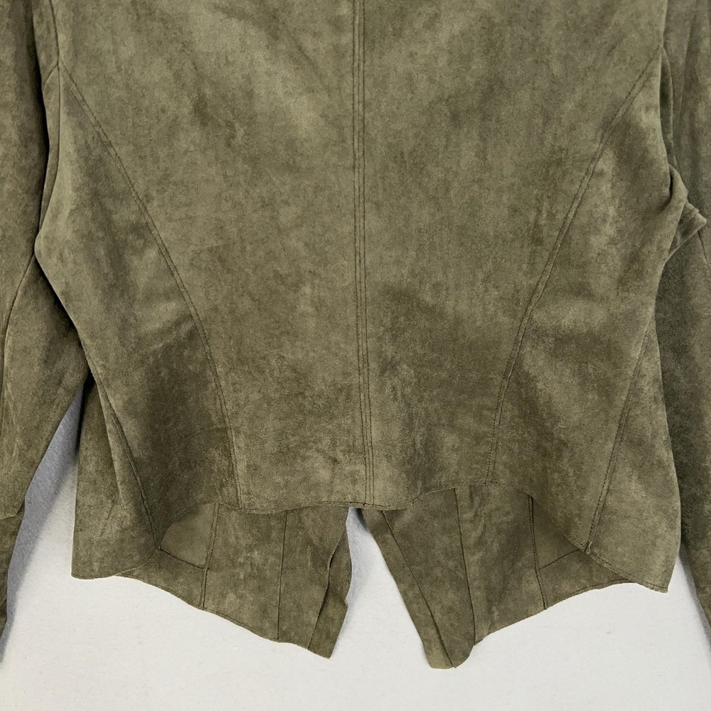 BLANKNYC Jacket Womens Large Olive Faux Suede Waterfall Open Front Moto Ladies - Picture 8 of 13